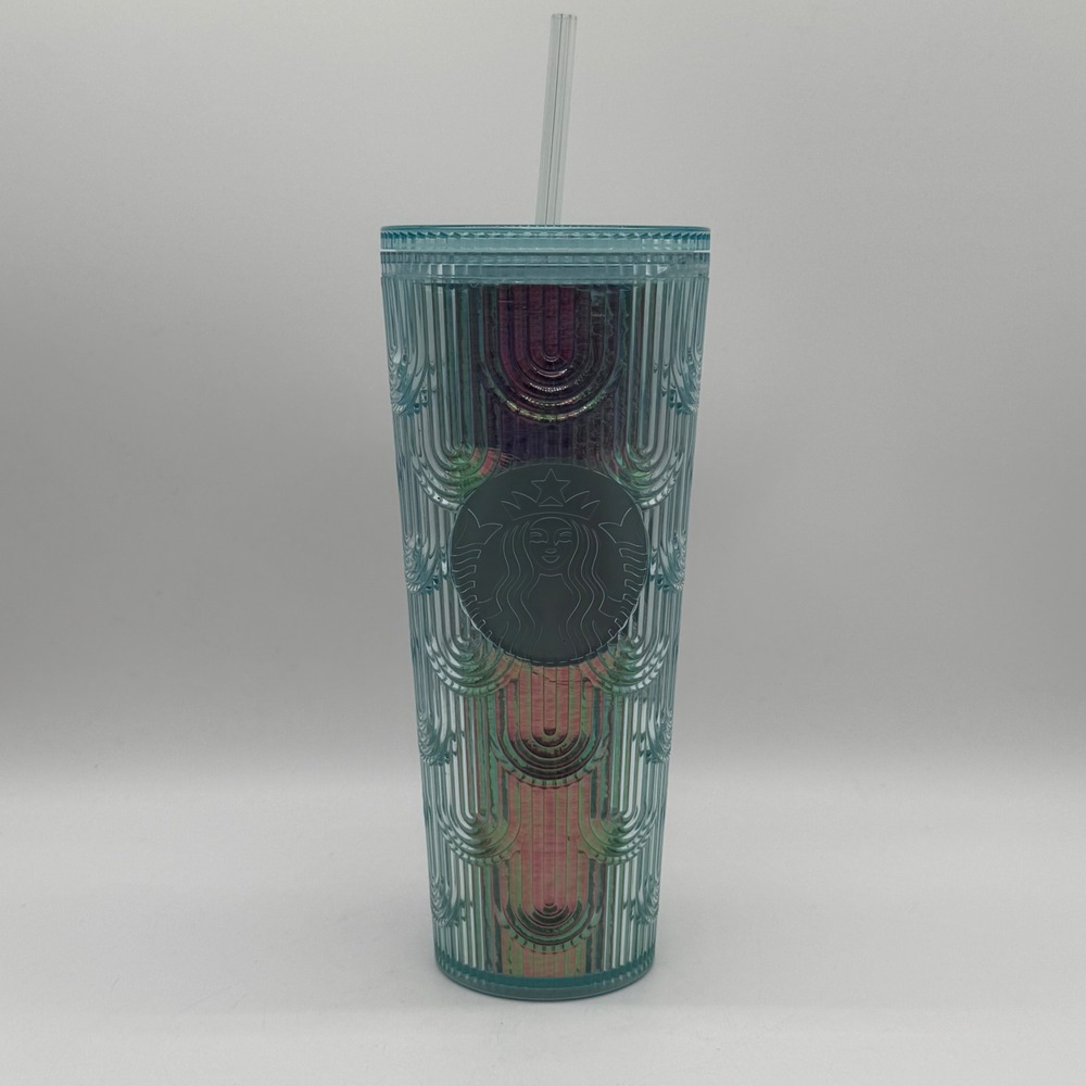 Starbucks 2022 Teal Iridescent Mermaid Scales Tumbler 24oz Venti Cold Cup READ